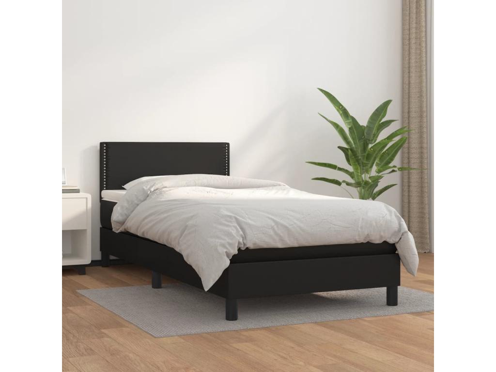 Chicyla bed base with black 90x200 cm faux leather mattress LLVG52809