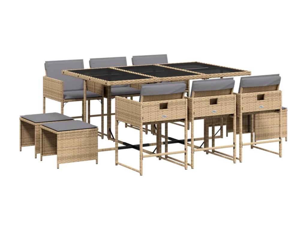 11-piece garden dining set and cushions, meDomovure beige AWKE56390
