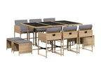 11-piece garden dining set and cushions, meDomovure beige AWKE56390
