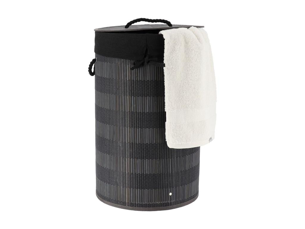 Domopure and Cotton Laundry Basket with Lid, H 55 cm, Black and Grey, TICV19710