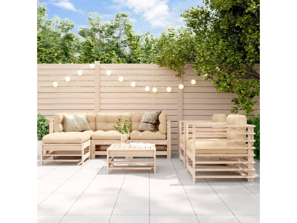 7-piece garden furniture set with cushions, solid wood HVHT27937