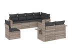 8-piece garden furniture set with light grey cushions, woven resin SSRN39069