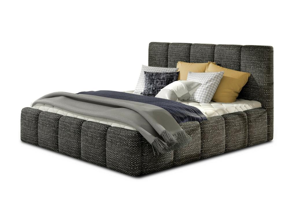 Modern upholstered bed in Decohaute fabric - Mottled black - 140x200 - Version with slatted base MHEX52741