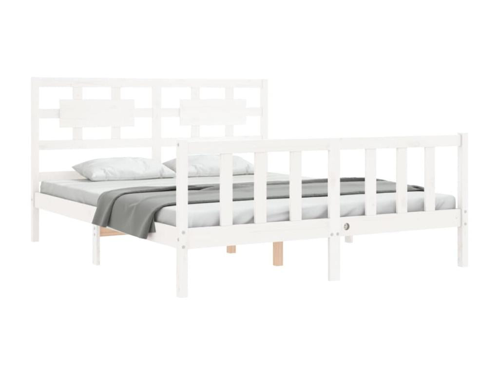 Bed frame with white headboard, 160x200 cm, solid wood, OCAT83362
