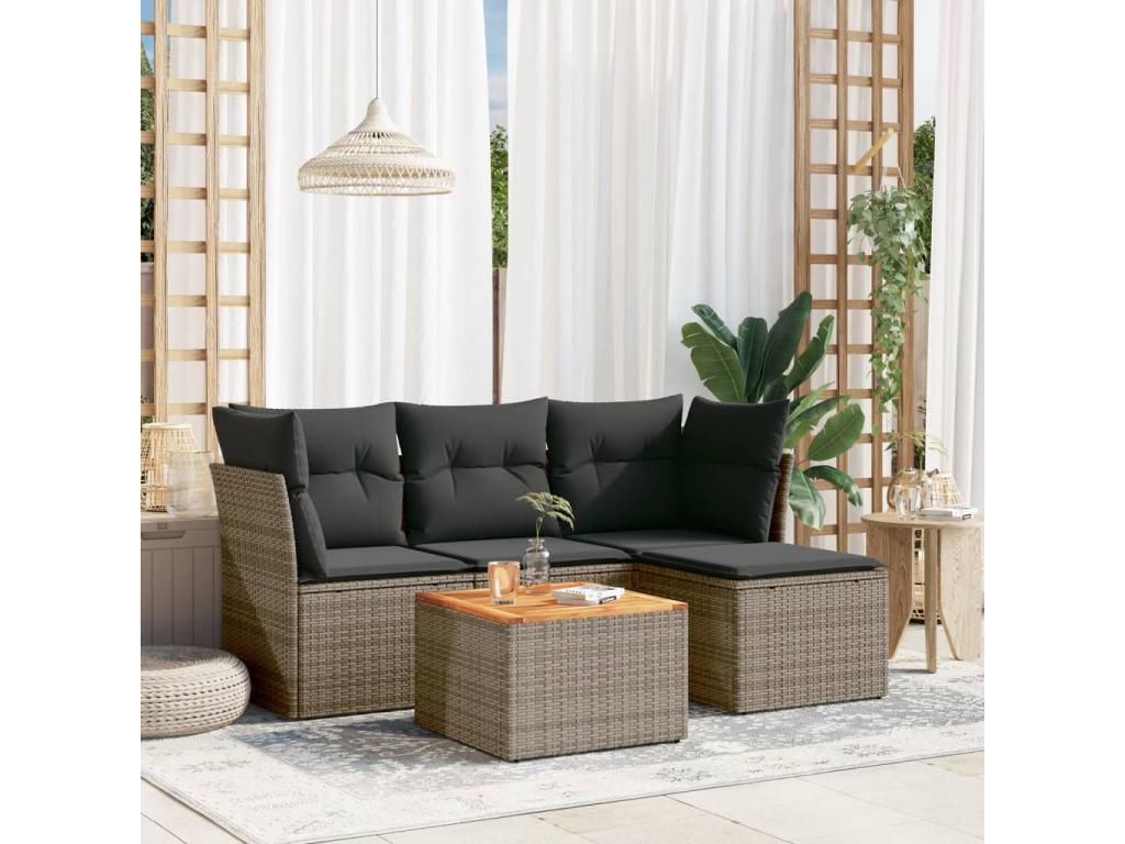 5-piece garden furniture set with grey resin wicker cushions MBUW67917