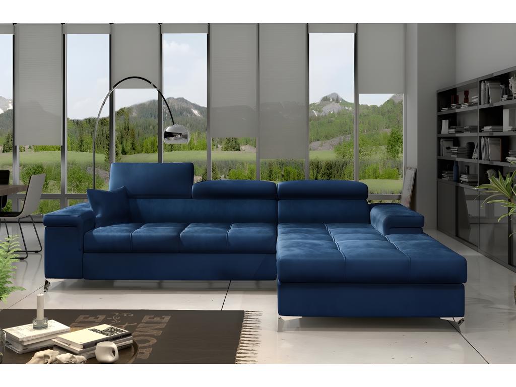 Decohaute 5-seater luxury velvet corner sofa bed in blue, right-hand corner RMSM25468