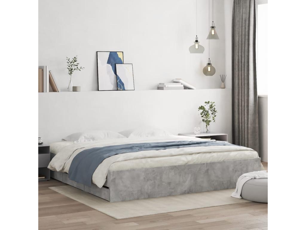 Bed frame with drawers without mattress, concrete grey, 200x200 cm SRDW73961