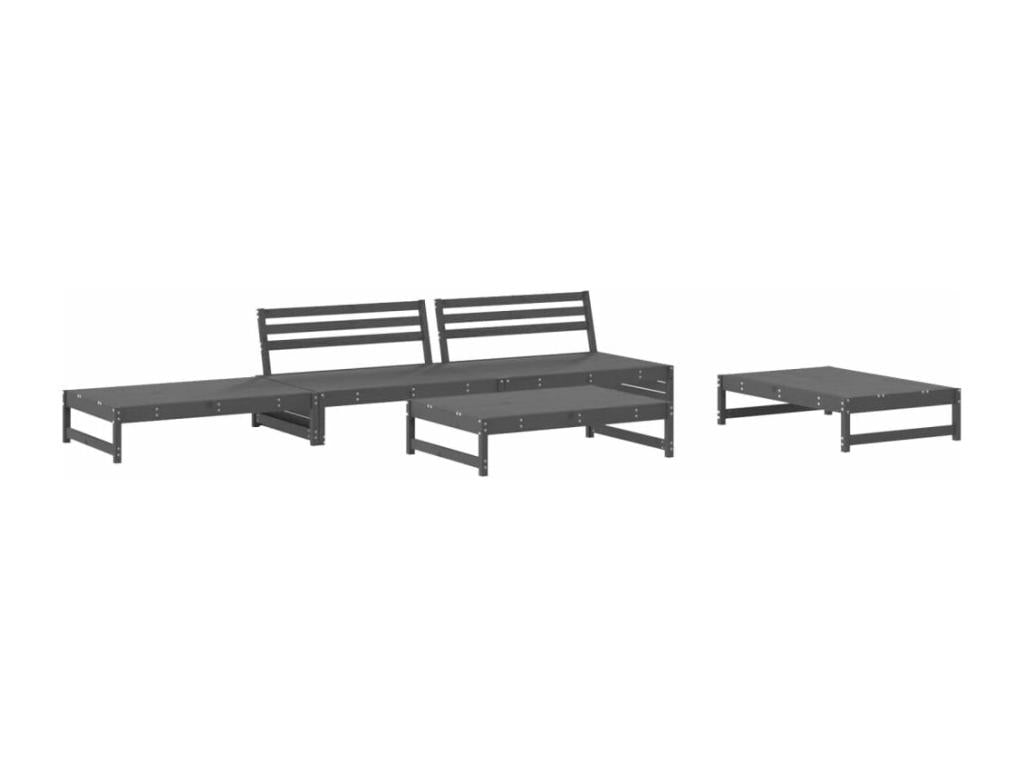 5-piece garden furniture set, grey solid pine wood BAZT06640