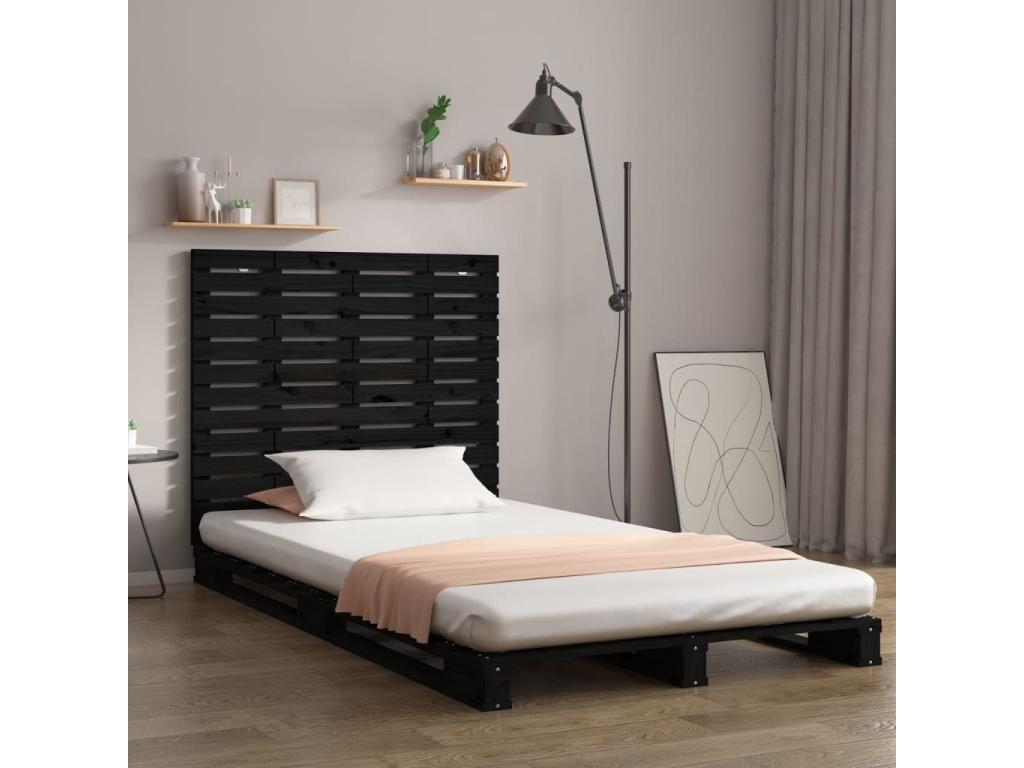 Wall-mounted headboard, black, 141x3x91.5 cm, solid pine wood, PHQJ50320