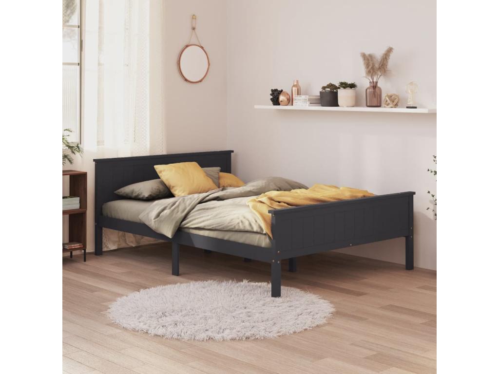 Grey bed frame, solid pine wood, 120x200 cm, UAJS14726