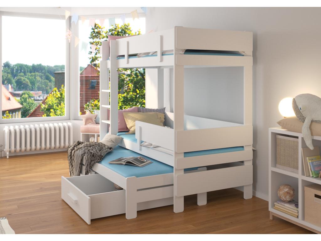 3-level bunk bed with 2 storage drawers, white and graphite grey, 90x200 cm, Decohaute UWDW70278