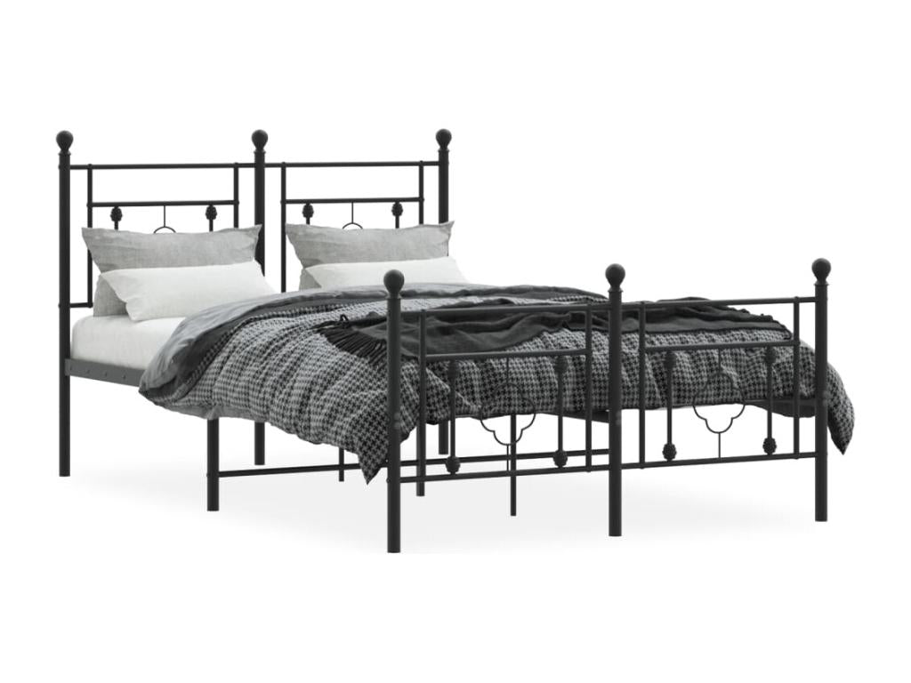 Metal bed frame with headboard and footboard, black, 120x190 cm, EHQM06968