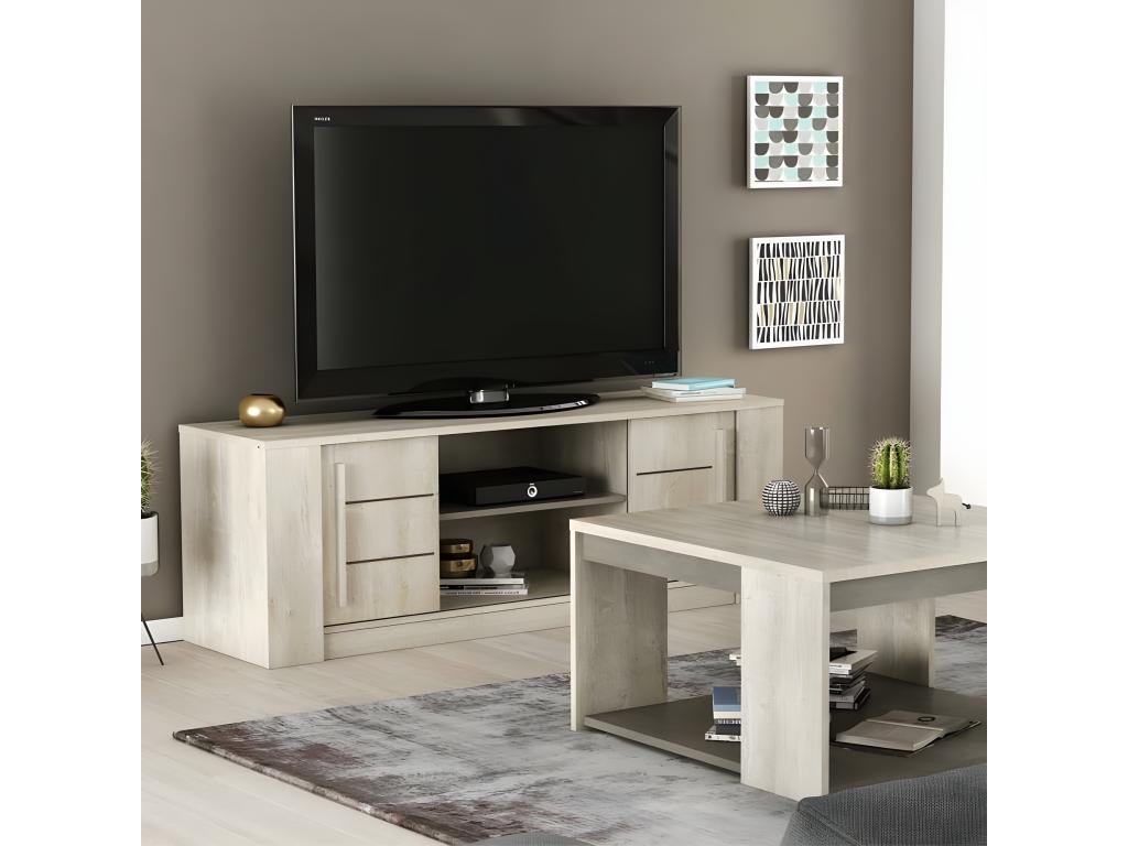 TV unit with 2 niches and 2 sliding doors - Decohaute - W 150 x D 42 x H 52 cm BETC50088