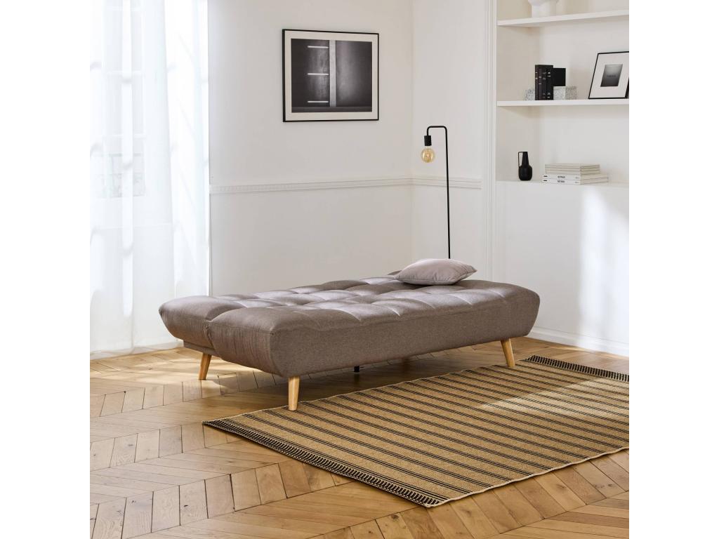 3-seater sofa bed/click-clack mechanism - convertible - in beige fabric and natural wood legs TWXK18581