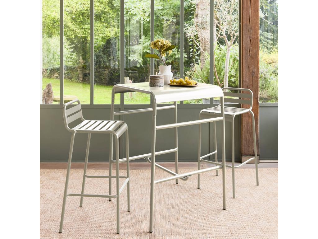 Decohaute beige garden high table - 2 steel high chairs - 70x70cm x 95cm ZNSL11639