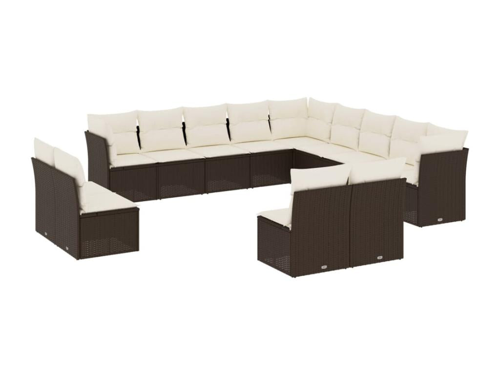 Garden furniture set with cushions, 13 pieces, brown woven resin IYNF25844