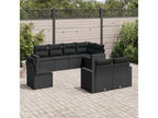 8-piece garden furniture set with cushions, black woven resin CVGW38998