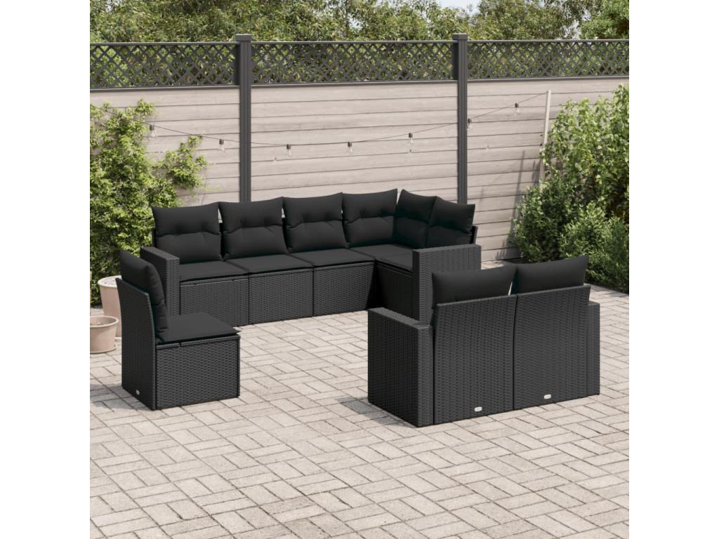 8-piece garden furniture set with cushions, black woven resin CVGW38998