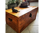 Handmade teak-stained pine wood chest USAO58792