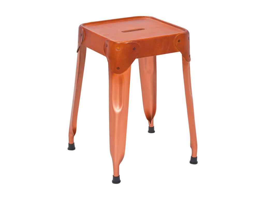 Decohaute LEATHER - Set of 4 Copper-Colored Metal Stools with Leather Upholstery COLO58432