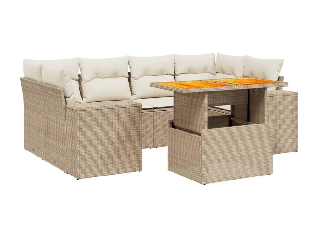 7-piece beige resin wicker garden furniture set with cushions FBJQ96522