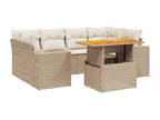 7-piece beige resin wicker garden furniture set with cushions FBJQ96522
