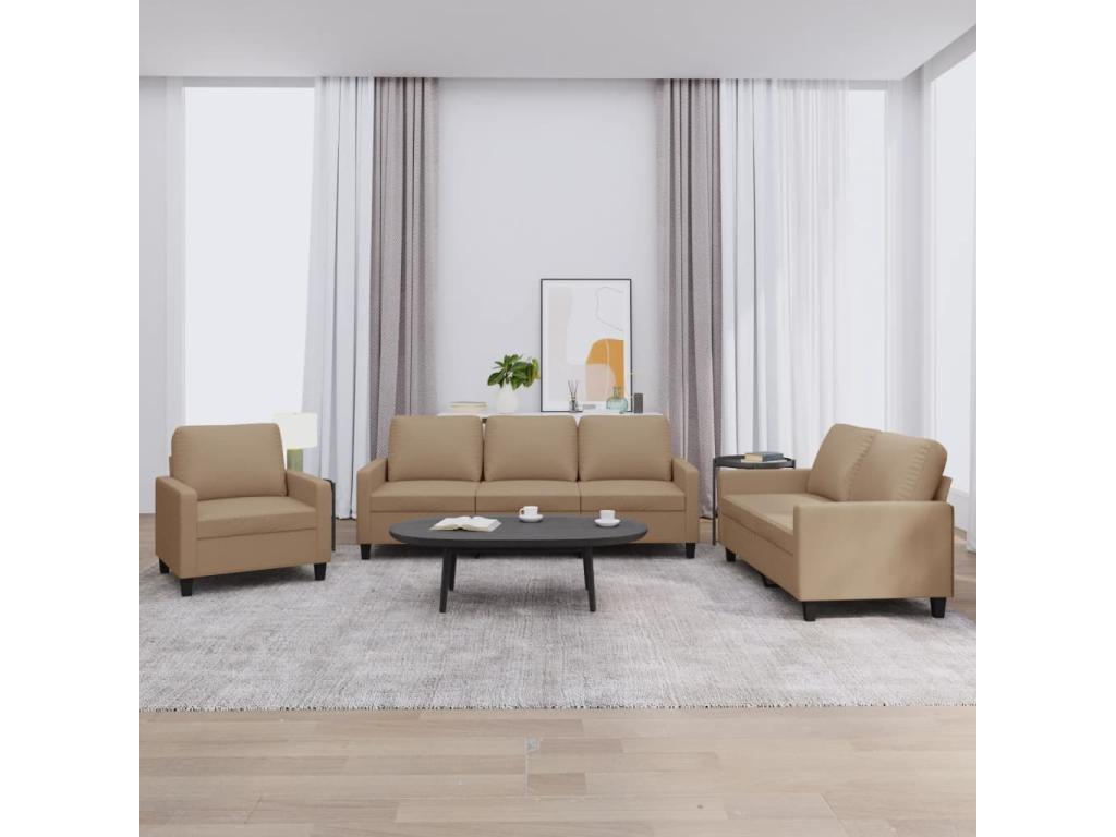 3-piece sofa set with cushions, Cappuccino faux leather NFXC37384