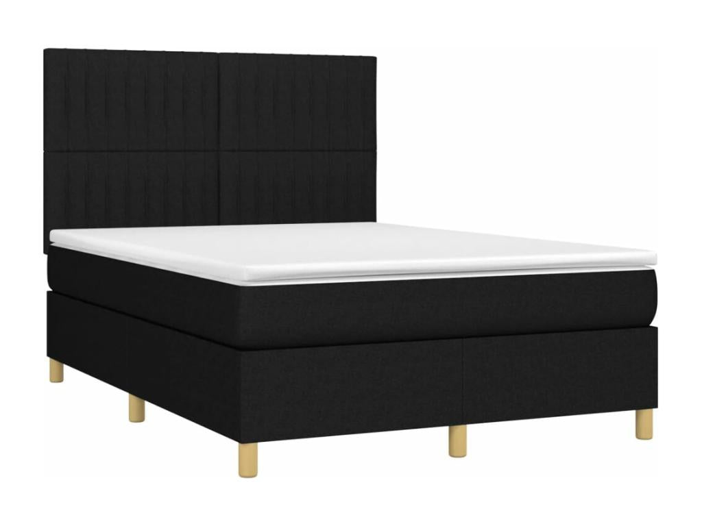 Upholstered bed base with mattress and LED lighting, black, 140x190 cm, fabric DPNY43770