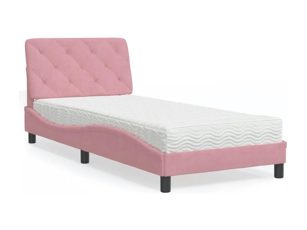 Bed with pink mattress 90x200 cm velvet ARFJ73960