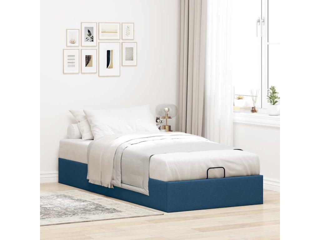 Ottoman bed frame without mattress, blue, 80x200 cm, fabric, NAZK46755