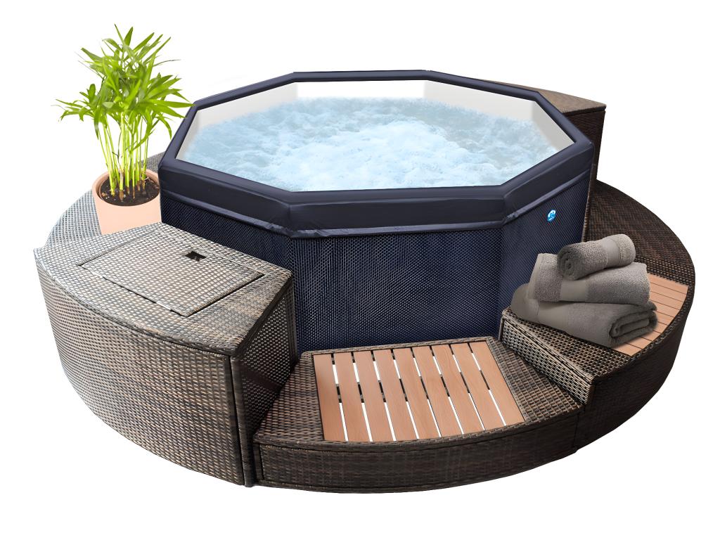 Decohaute Octagonal Semi-Rigid Portable Spa with Bubbles, 4-6 Person Capacity, and Furniture - Decohaute UNDT83760
