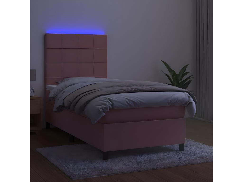 Upholstered bed base with mattress and LED light, Pink, 90x190 cm, Velvet, LSTG23694