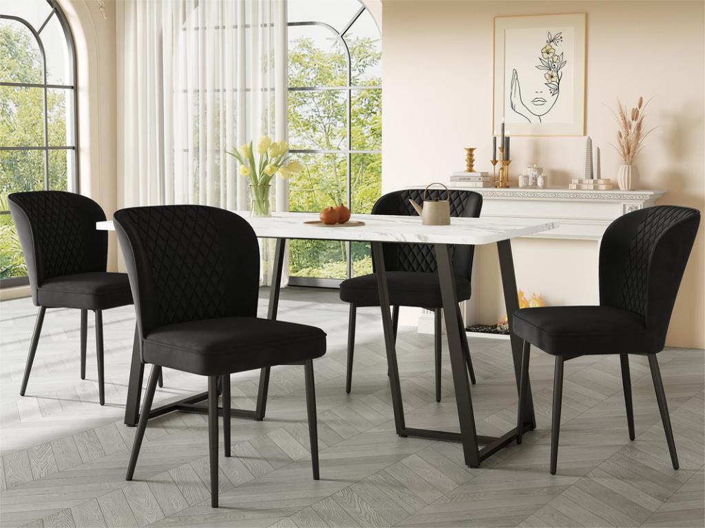 Dining table 140x80 cm - metal frame - marble pattern veneer - White / Black VFTT90678