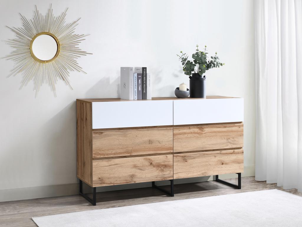 Chest of drawers with 6 drawers - Natural and white color - Decohaute DZKA57253