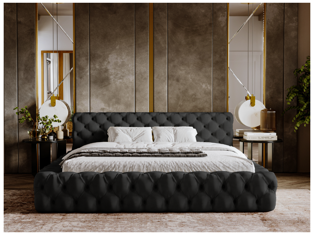 Upholstered bed with storage - 140x200 - double bed - velvet - black - Domopure YTKZ03963