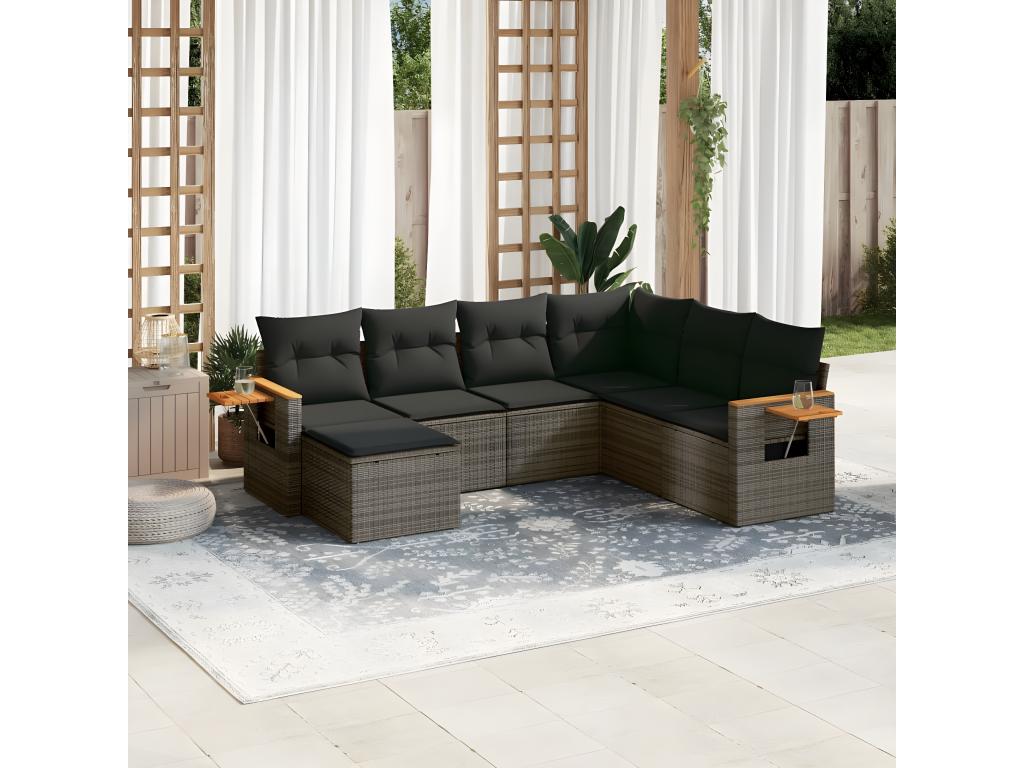 Garden furniture set with cushions, 7 pieces, grey woven resin OKGD39866