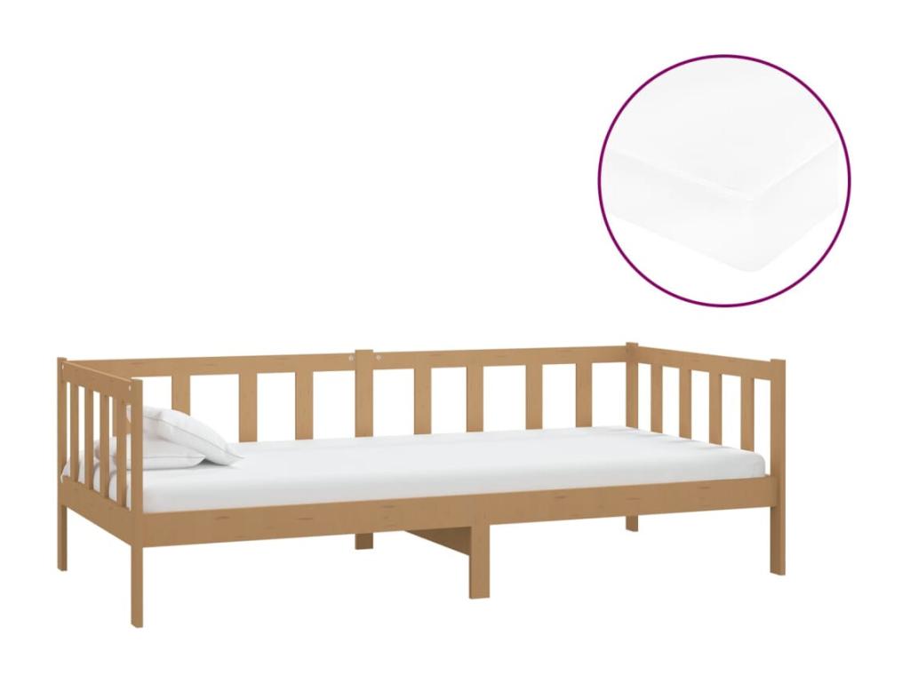 Daybed and mattress 90x200cm Honey brown Solid pine wood NCHE04856