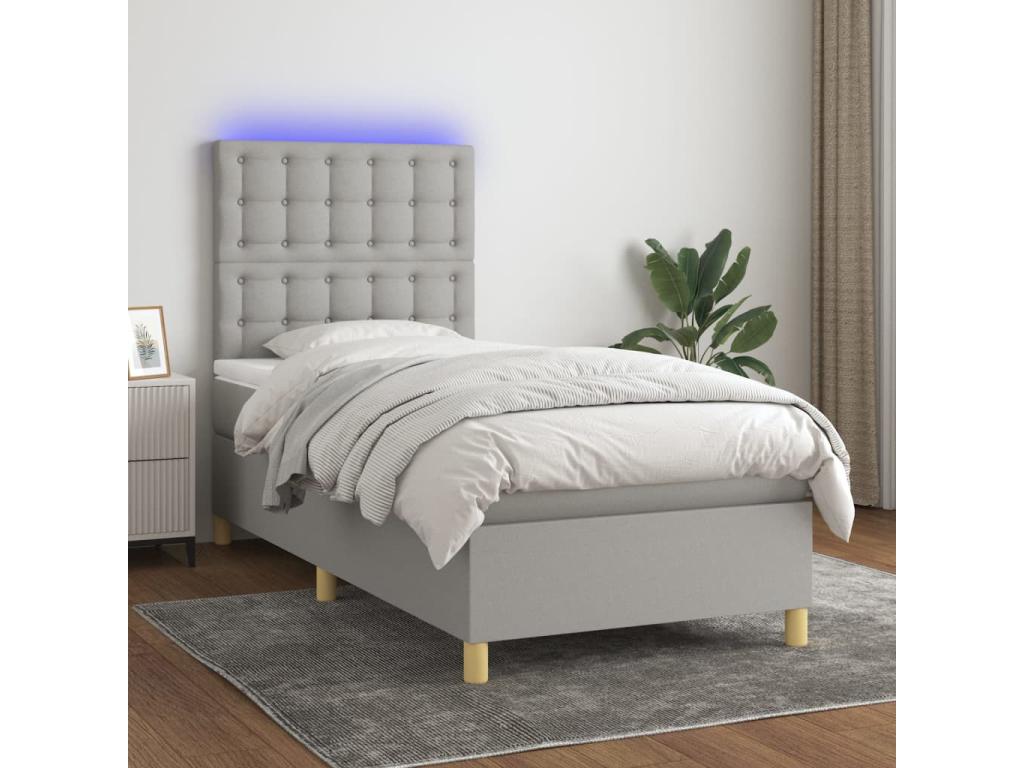 Decohaute bed base and mattress with LED, light grey, 90x190 cm, YFQH67114