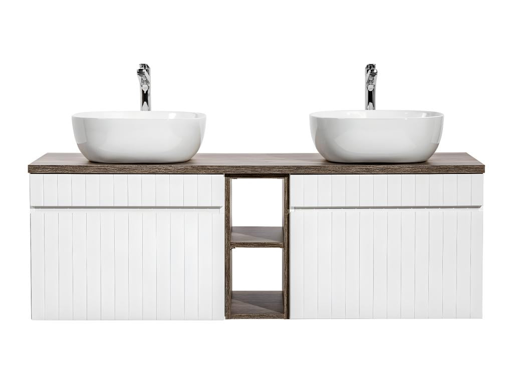 Domopure 140cm double vanity unit with 2 niches, White and Wood CMKX21335
