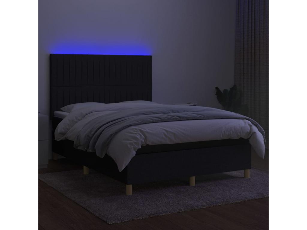 Upholstered bed base with mattress and LED lighting, black, 140x190 cm, fabric DPNY43770
