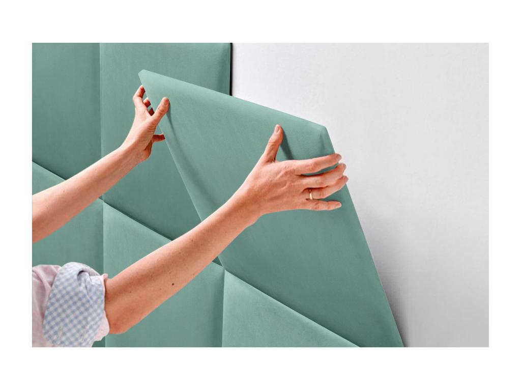 Decohaute Upholstered Headboard in High-Quality Velvet, Decohauteérieure composed of interchangeable self-adhesive panels for bedroom, turquoise, 110 cm, HJMS96275