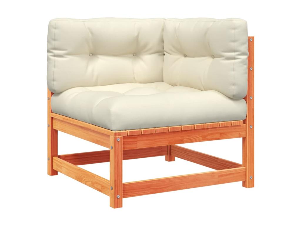 3-piece garden furniture set with cushions, brown wax finish, solid pine wood TMHD16259