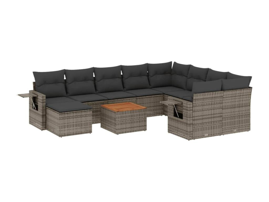 11-piece garden furniture set with grey resin wicker cushions TYPR44501