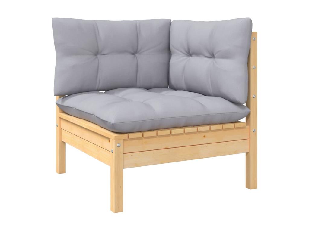6-piece garden furniture set with grey cushions, pine wood TCQM72513