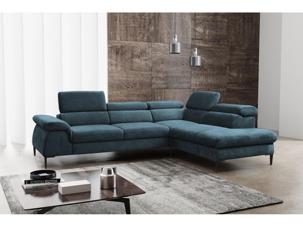 Domopure UIFH56075 Large right-hand corner sofa bed in midnight blue velvet SEPINA