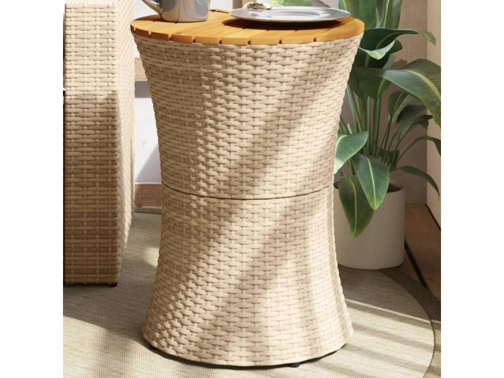 Domopure Premium - Drum-shaped garden side table, beige rattan and solid wood JUEB68750