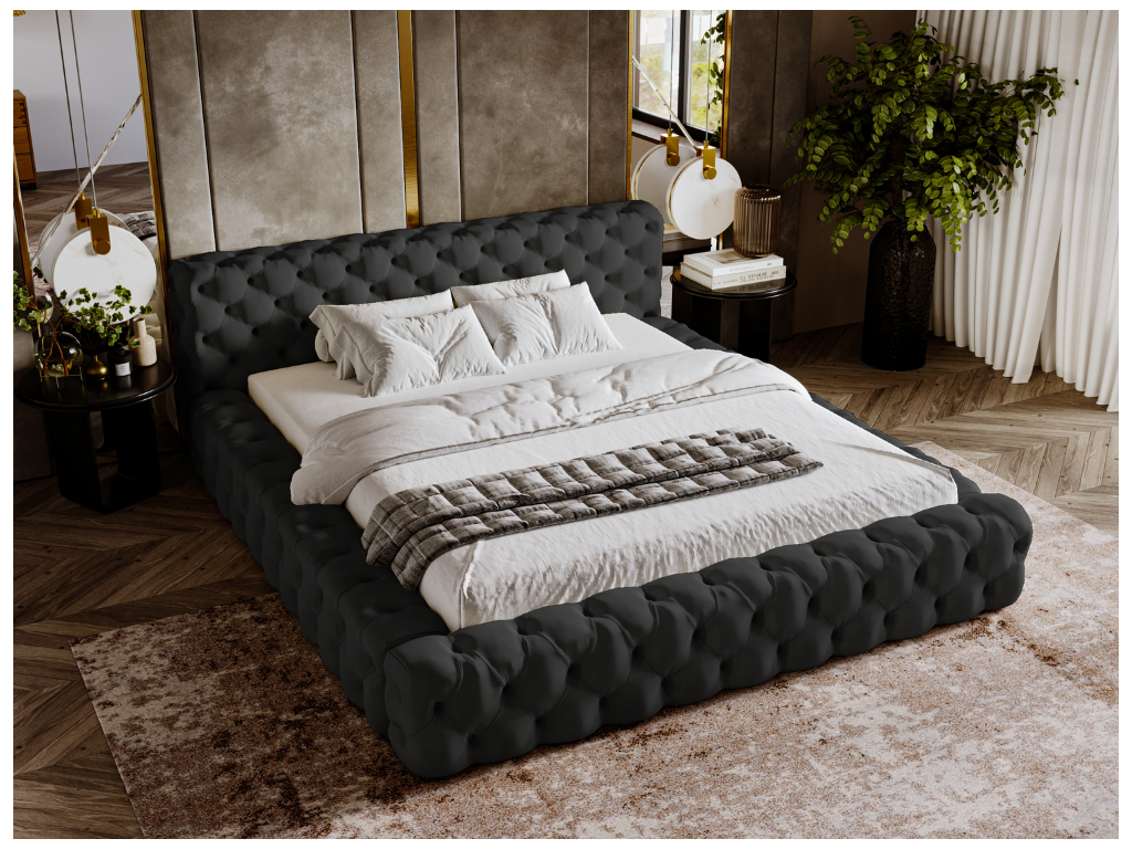 Upholstered bed with storage - 140x200 - double bed - velvet - black - Domopure YTKZ03963