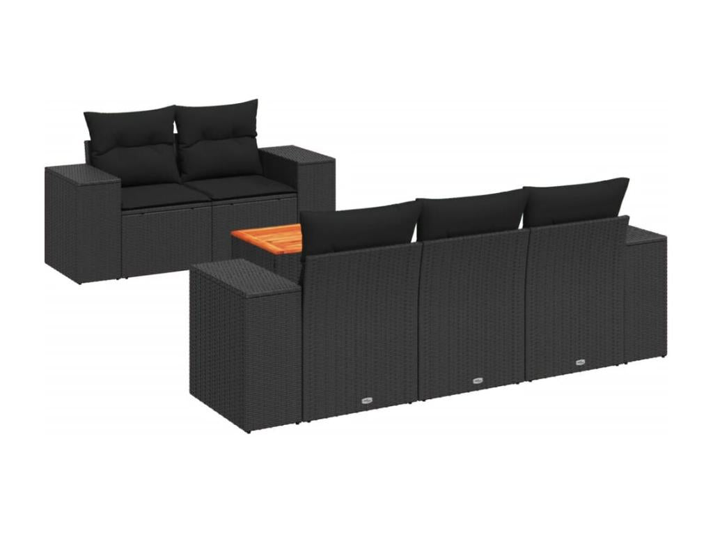 6-piece garden furniture set with cushions, black woven resin FYDH60157