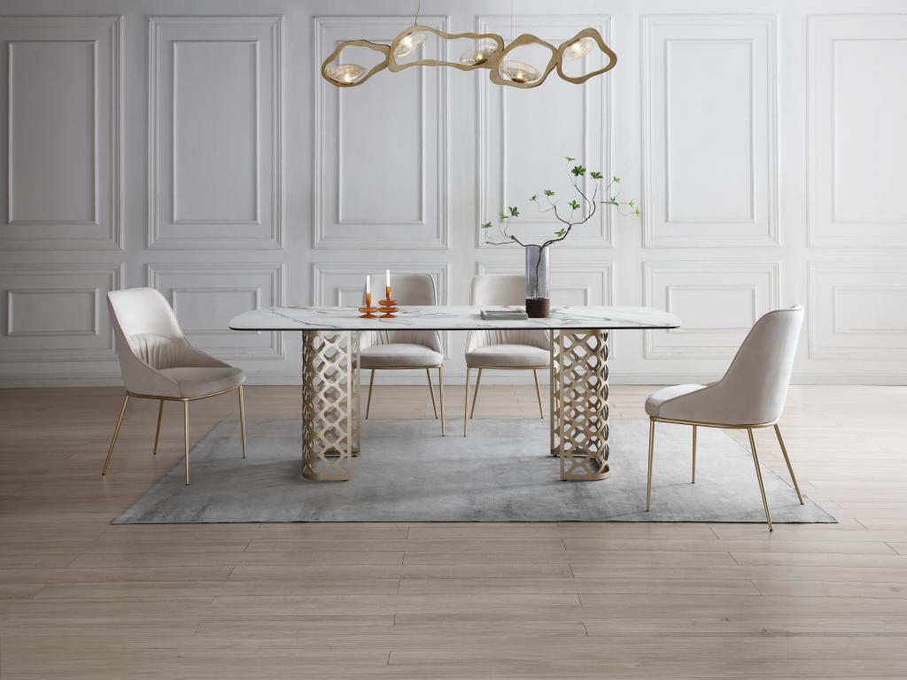 Set of 6 velvet and gold metal chairs - Beige - Decohaute SDVR72633