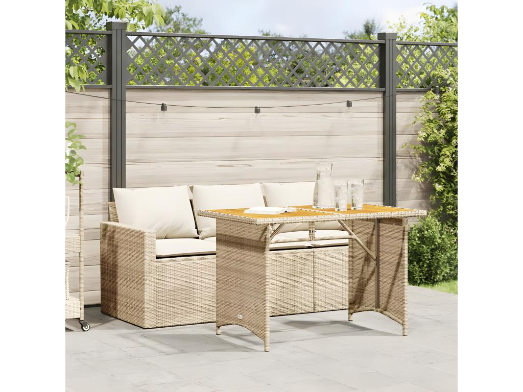 2-piece beige poly rattan garden dining set and cushions UYYY32254